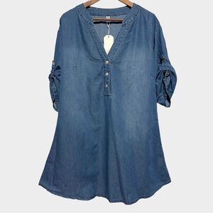 DENIM Chambray Tunic Dress Minimalist Casual Coastal Cottagecore